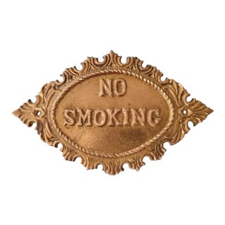 Vintage 1970s Brass Ornate No Smoking Sign/Plaque For Sale