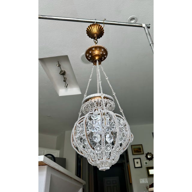 Sherle Wagner Sherle Wagner Crystal Beaded Basket Pendant Chandelier With Beaded Canopy For Sale - Image 4 of 18