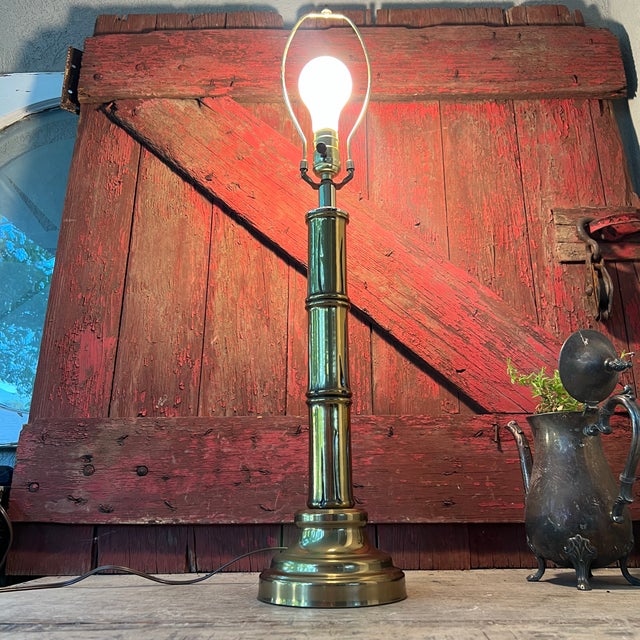 Hollywood Regency Vintage Brass Table Lamp With Bamboo Design 21" For Sale - Image 3 of 15