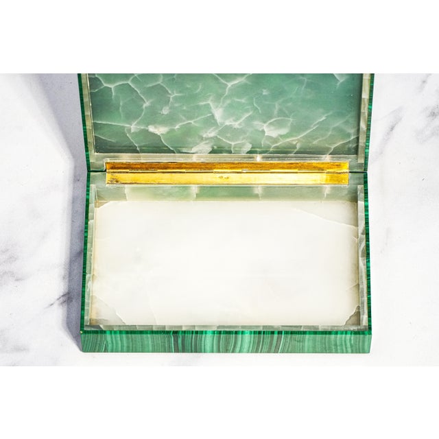 Green Amazing Antique Malachite Box 800 Silver Mounted Jewelry Casket White Onyx Interior European Luxury Desk Box With Provenance Home Decor For Sale - Image 8 of 17