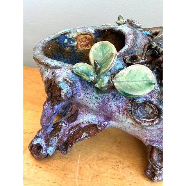 Vintage Sinwah Pottery Faux Bois Cache Pot For Sale - Image 10 of 12