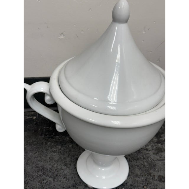 White Bassett Furniture Imax Large White Ceramic Lidded Urn For Sale - Image 8 of 12
