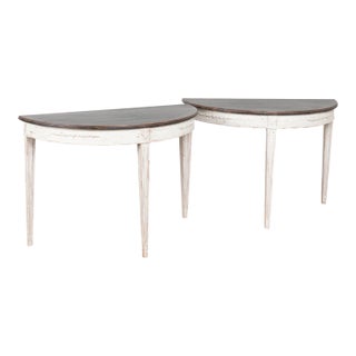 19th Century Swedish Gustavian Pair of Demi Lune Side Tables Consoles For Sale