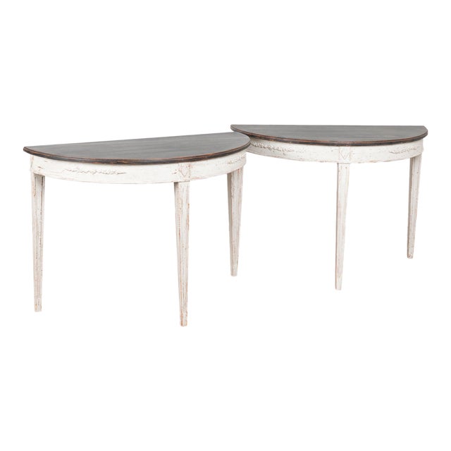 19th Century Swedish Gustavian Pair of Demi Lune Side Tables Consoles For Sale