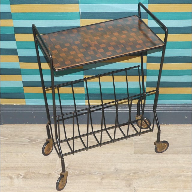 Formica String Side Table with Newspaper Rack and Wheels, 1960s For Sale - Image 6 of 10