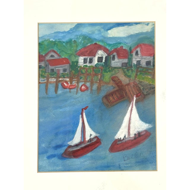 Colorful original mixed media drawing on paper signed 'Belle' in the lower right corner. It is completed in a primitive...