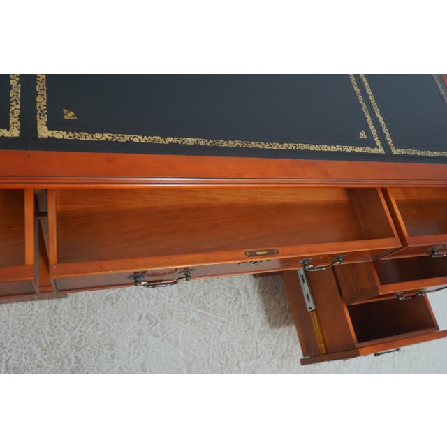 Reprodux English Style Leather Top Yew Wood Desk For Sale - Image 4 of 18