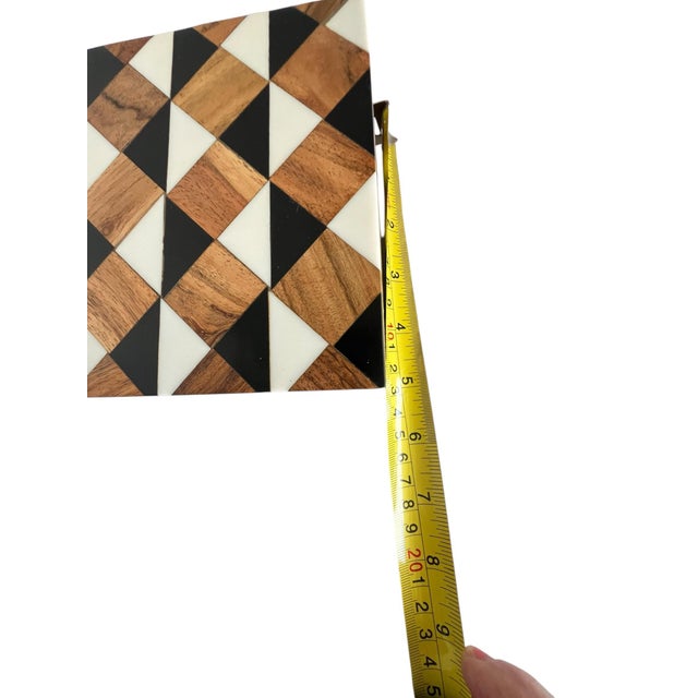 Set of 2 Inlaid Geometric Tri-Color Boxes in Black Brown & White For Sale - Image 4 of 12