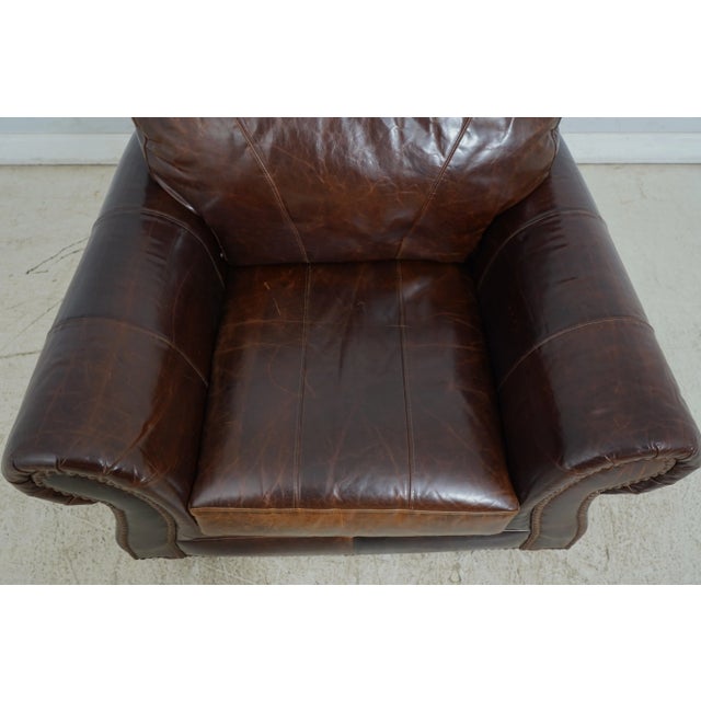 Pair High Quality Brown Leather Club Chairs For Sale - Image 9 of 12