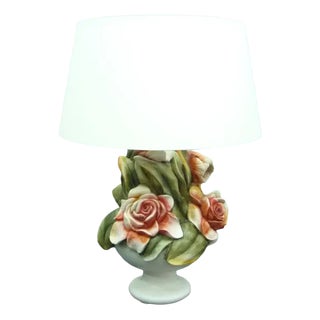 Regency Floral Ceramic Table Lamp, 1970s For Sale