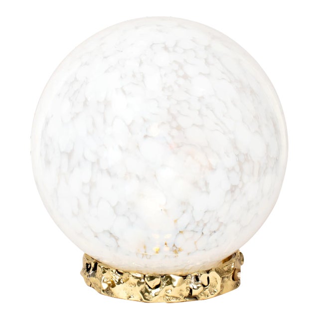 Stories of Italy White Opaline Nougat Crown Globe Lamp with Cast Brass Base For Sale