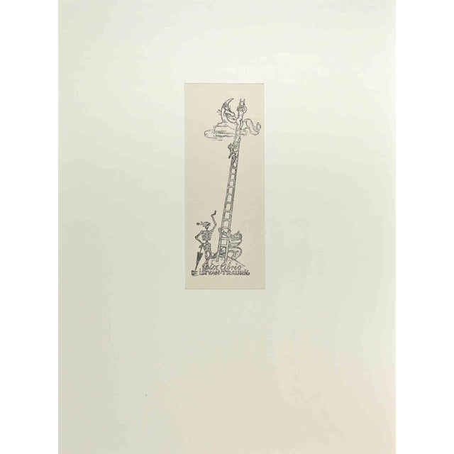 Ex Libris - Istvan Traurig is a Woodcut print created by Michel Fingesten. Signed on plate on back. The work is glued on...