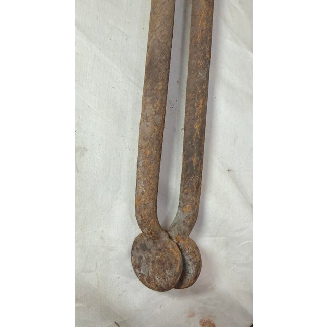 Brass Antique 18th Century Wrought Iron Turned Brass English Fireplace Tongs Tool 12 For Sale - Image 8 of 12