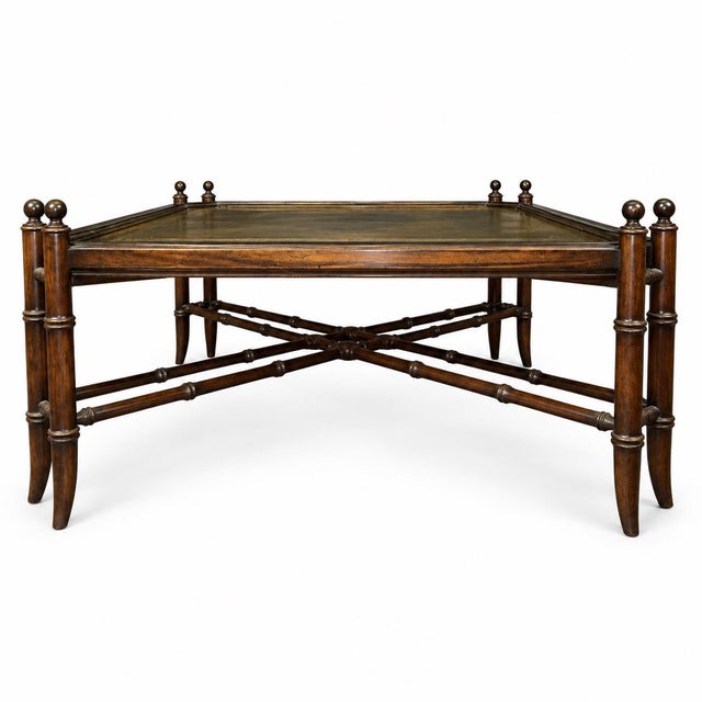 Chinese Chippendale Style Faux Bamboo Brass Tray Form Square Coffee Table For Sale - Image 4 of 5