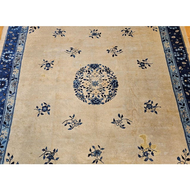 Antique Chinese Peking Rug, Hand-Knotted Wool, Floral Design, Ivory, 9' x 12' For Sale - Image 13 of 18