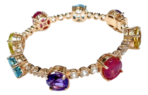 Bochic "Capri" Ruby, Amethyst & Topaz Vintage Bracelet Set 18K Gold & Silver