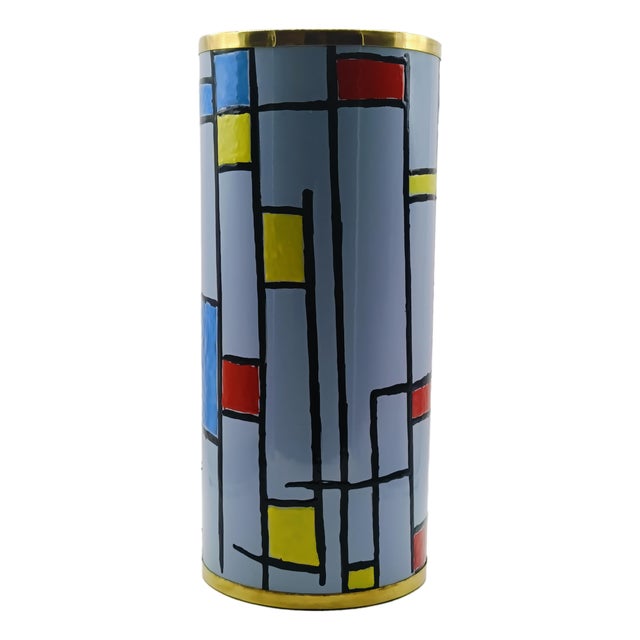 Brass and Enameled Metal Umbrella Stand by Siva Poggibonsi, Italy, 1970s For Sale