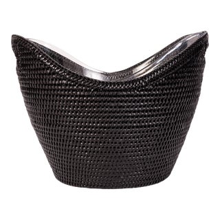 Artifacts Rattan Champagne Bucket with Acrylic Insert in Black For Sale