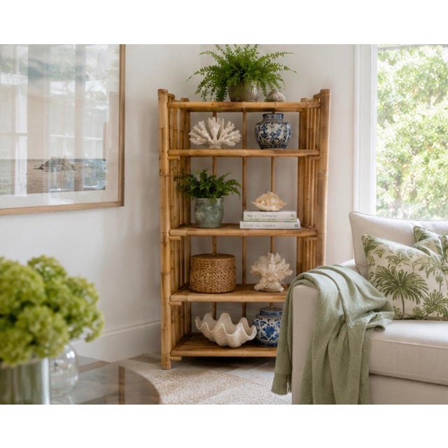 Vintage Mid-Century 4-Tier Bamboo Folding Etagere Bookshelf For Sale - Image 9 of 12