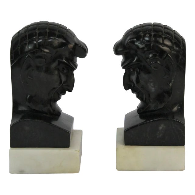 Art Deco Bookends in Black Marble, Belgium, Set of 2 For Sale