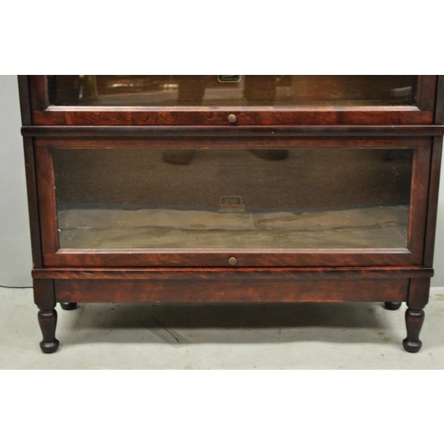 Antique Hale Mahogany 3 Section Stacking Barrister Glass Door Lawyers Bookcase For Sale - Image 4 of 16