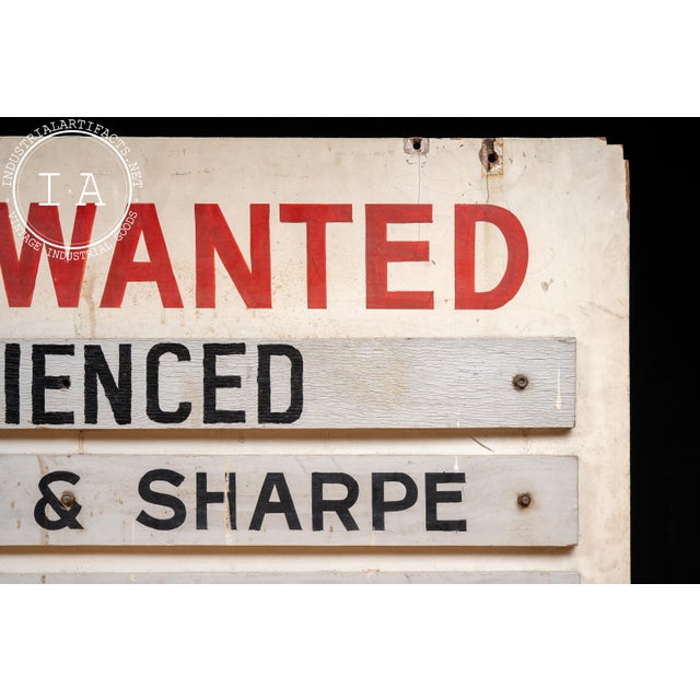 1940s Vintage Hand-Painted Roseland Metal Products (Chicago) Help Wanted Sign For Sale - Image 5 of 15