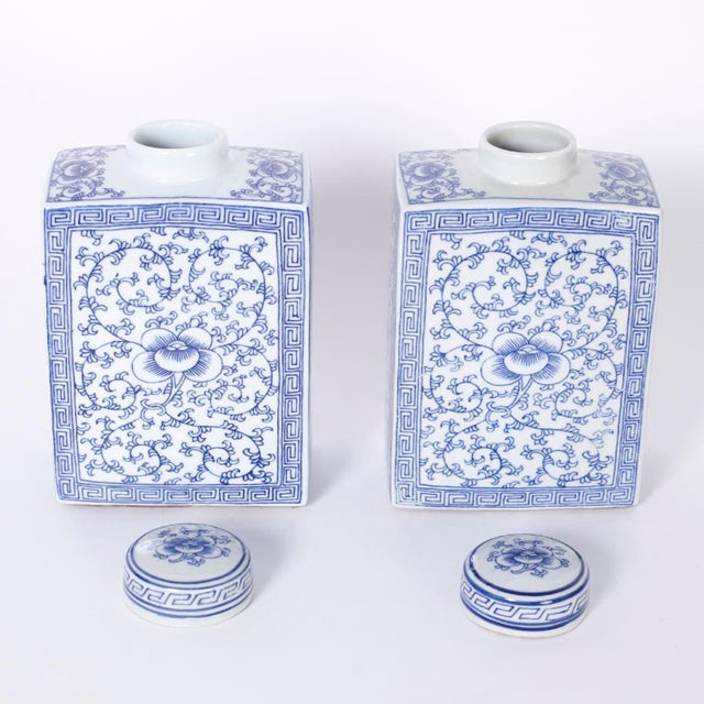 Blue Pair of Blue and White Porcelain Tea Caddies For Sale - Image 8 of 8