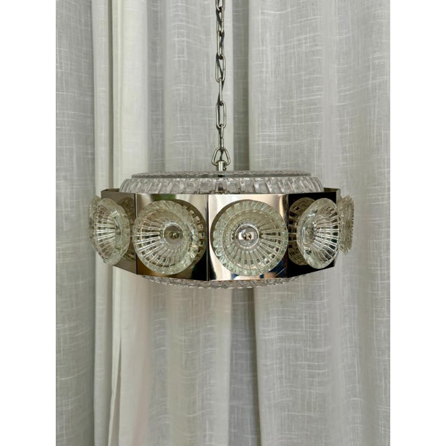 Metal Ceiling Lamp with Crystal Elements by Carl Fagerlund for Orrefors, Sweden, 1960s For Sale - Image 16 of 18
