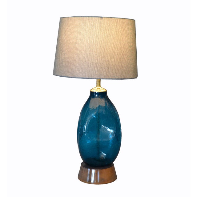 Mid-Century Modern Blue Hand Blown Art Glass Table Lamp ...