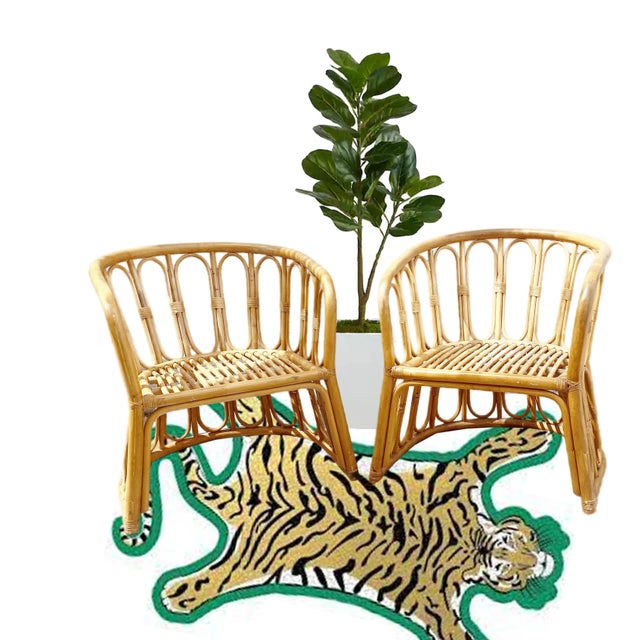 Transform your space with the timeless elegance of these Palm Beach Regency Vintage Bamboo Cane Armchairs. Made in Italy,...