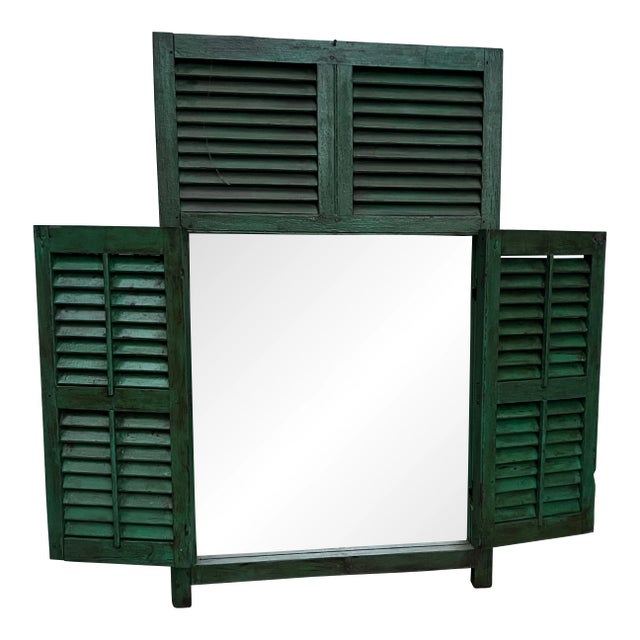 Large 1970s Green Standing Desk/Table Mirror With Saloon Doors For Sale