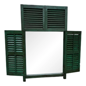 Large 1970s Green Standing Desk/Table Mirror With Saloon Doors