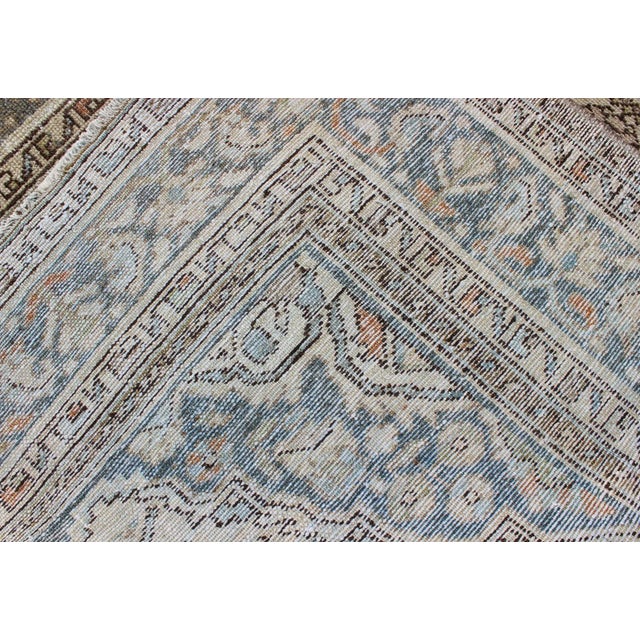 Antique Persian Malayer Rug With Soft Blue, Ivory, and Brown Geometric Medallion Design For Sale - Image 11 of 12