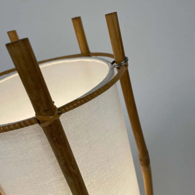 White Bamboo & White Linen Table Lamp attributed to Louis Sognot, France, 1950s For Sale - Image 8 of 13
