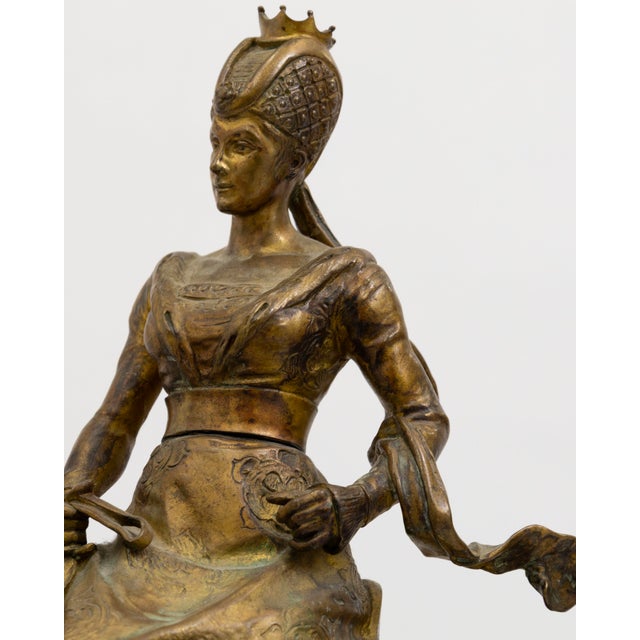 Realism Emmanuel Frémiet Isabeau of Bavaria 1892 Signed Gilded Bronze Antique Sculpture For Sale - Image 3 of 8
