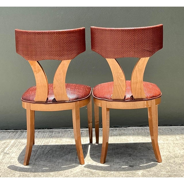 Burgundy Vintage Wood and Woven Leather Klismos Dining Chairs - Pair For Sale - Image 8 of 14
