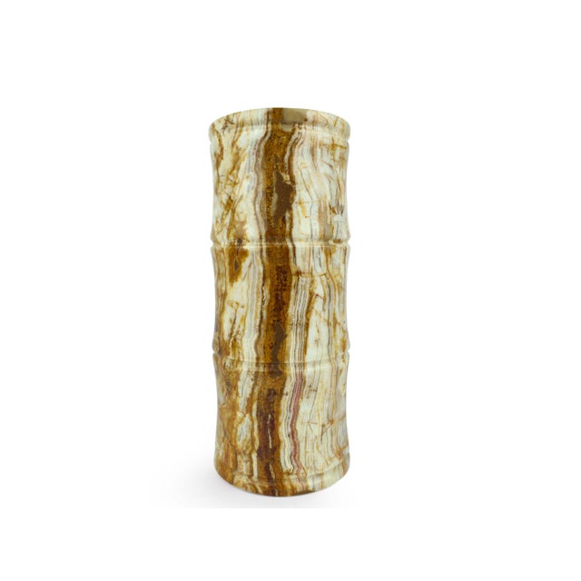 Late 20th Century Late 20th Century Modern Cylinder Bamboo Design Carved Solid Onyx Stone Vase For Sale - Image 5 of 11