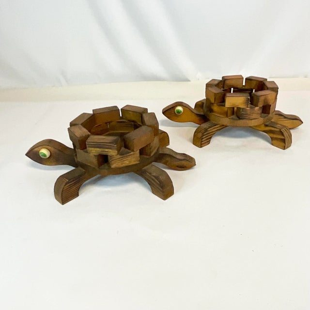 Brown 1970s Whimsical Coastal American Folk Art Wood Turtle Planter Boxes - Set of 3. For Sale - Image 8 of 12