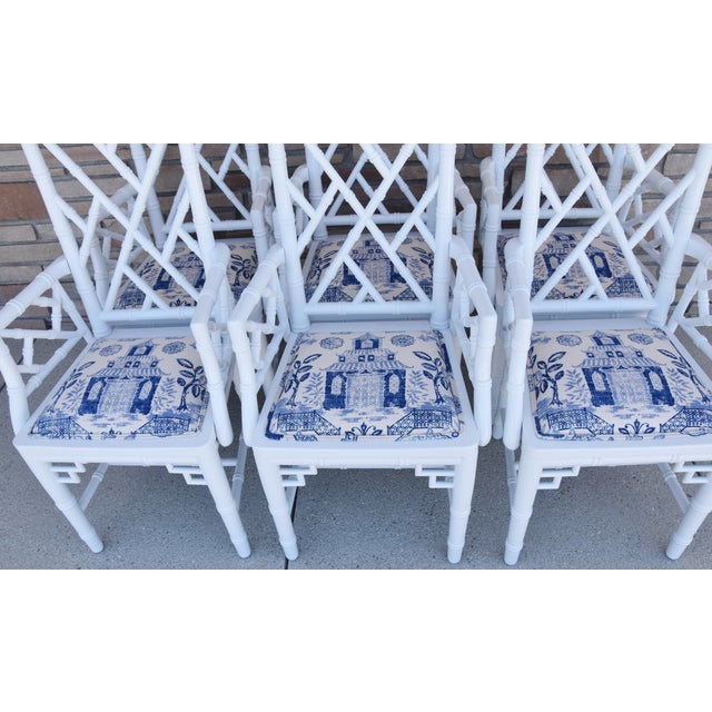 Asian 1950s Chinoiserie Faux-Bamboo Chippendale-Style Dinning Armchairs - Set of 6 For Sale - Image 3 of 13