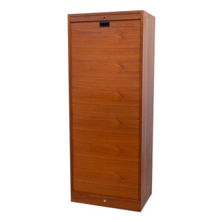 Vintage Danish Teak Filing Cabinet with Tambour Door from Bjerringbro, 1960s For Sale