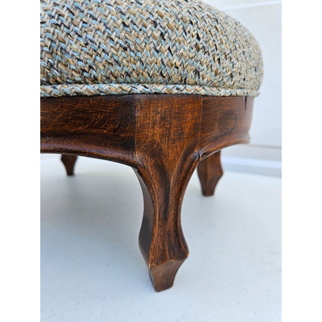 Blue and Brown Tweed Upholstered Oval Footstool For Sale - Image 10 of 12