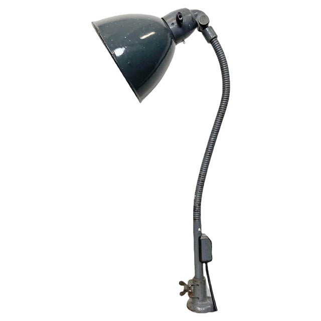Industrial Grey Enamel Gooseneck Desk Lamp from Siemens, 1950s For Sale