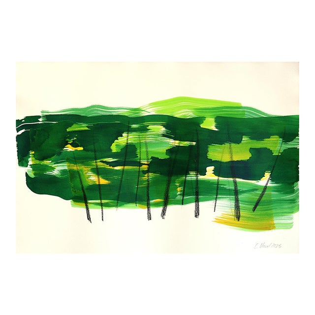 Forest 5 - Original Green Minimalist Abstract Landscape Ink Painting on French Linen Paper by Bettina Mauel For Sale