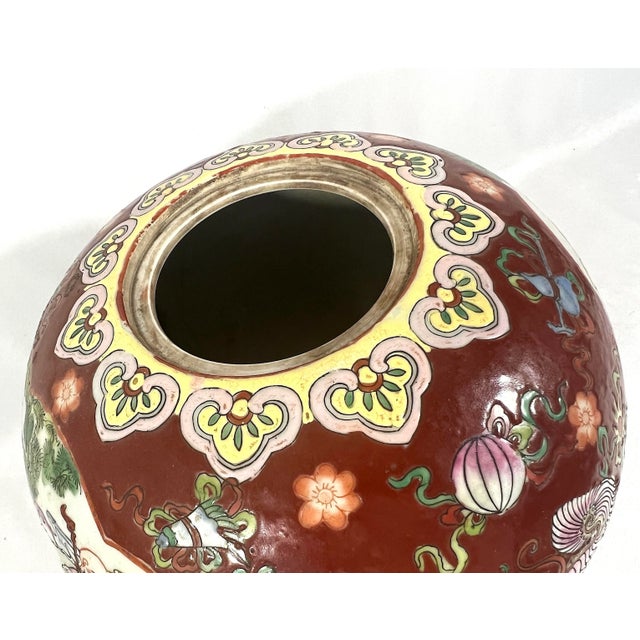 Ceramic Vintage Hong Kong Double 'Qilin' Persimmon Red Porcelain Ginger Jar With the Eight Chinese Immortals For Sale - Image 7 of 8