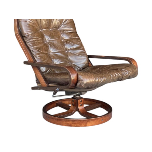 Norwegian Modern Rosewood Swivel Lounge Chair and Ottoman by Rykken & Co. For Sale - Image 13 of 17