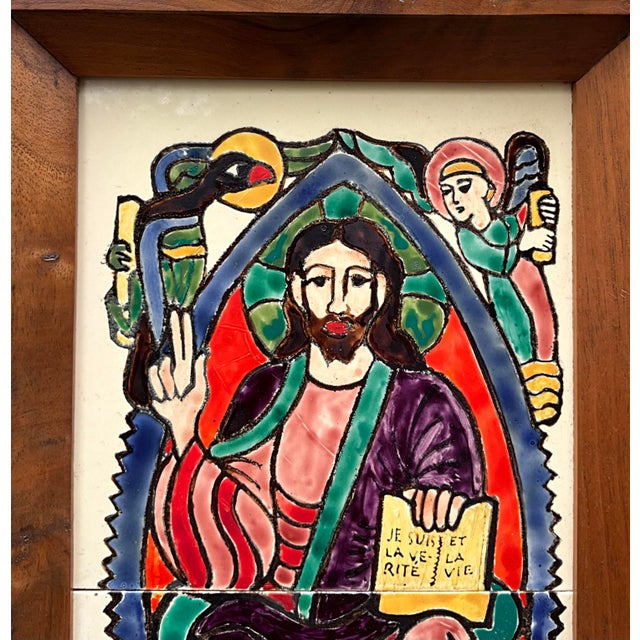 French Religious Ceramic Diptych by Frab, 1950s For Sale - Image 4 of 9