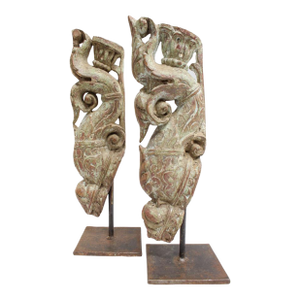 Trumpeting Elephant Fragment on Low Profile Iron Stand ( Pair)