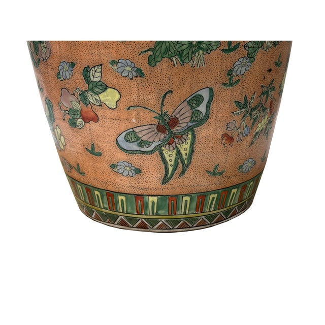 Vintage Oriental Pink Rose Butterflies Floral Graphic Porcelain Jar For Sale - Image 11 of 13