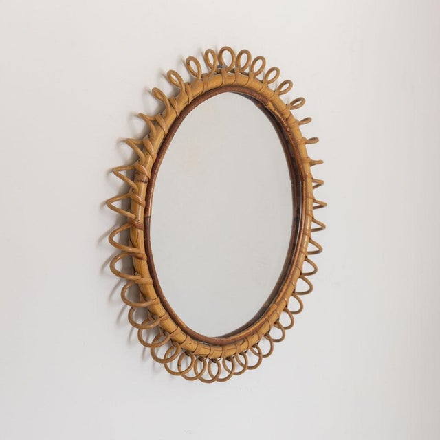 Italian 1960s Italian Spiral Rattan Mirror For Sale - Image 3 of 9