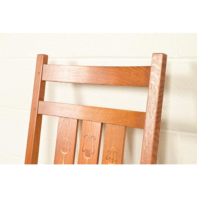 Wood Stickley Harvey Ellis Collection Mission Inlaid Oak Arts & Crafts Rocking Chair For Sale - Image 7 of 14